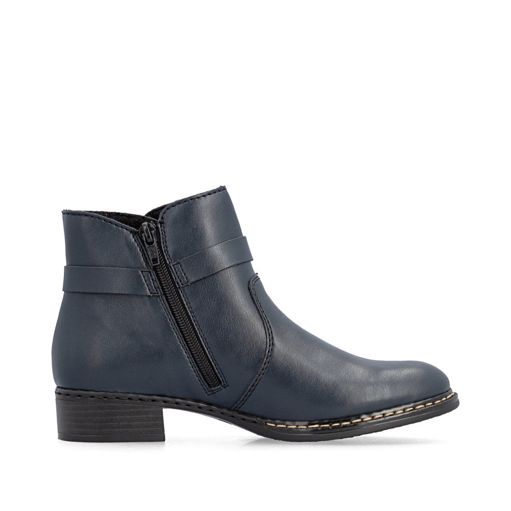 Rieker 73487-14 women's ocean side zip mid-calf boots, outer side view.