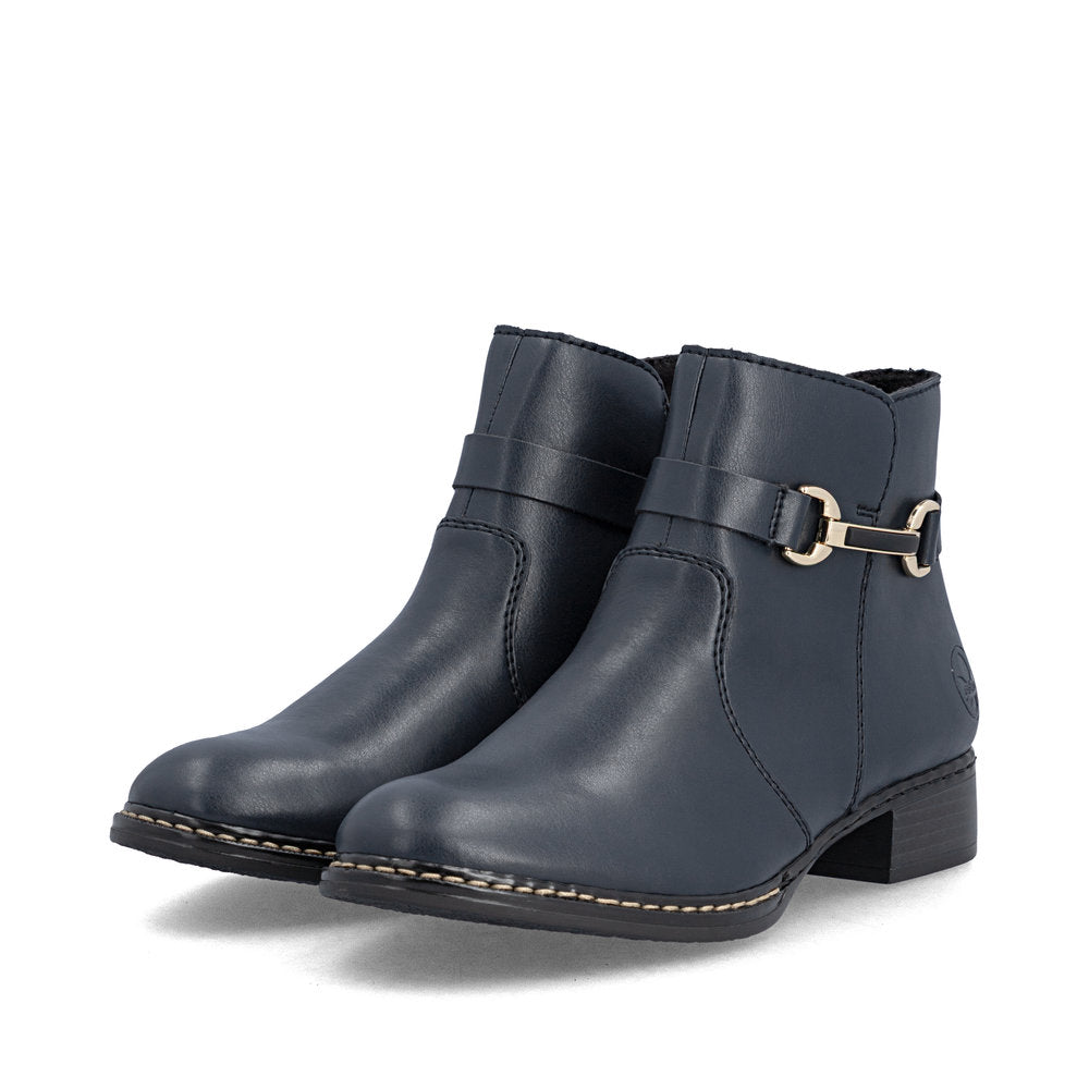 Rieker 73487-14 women's ocean side zip mid-calf boots, paired three-quarter view.
