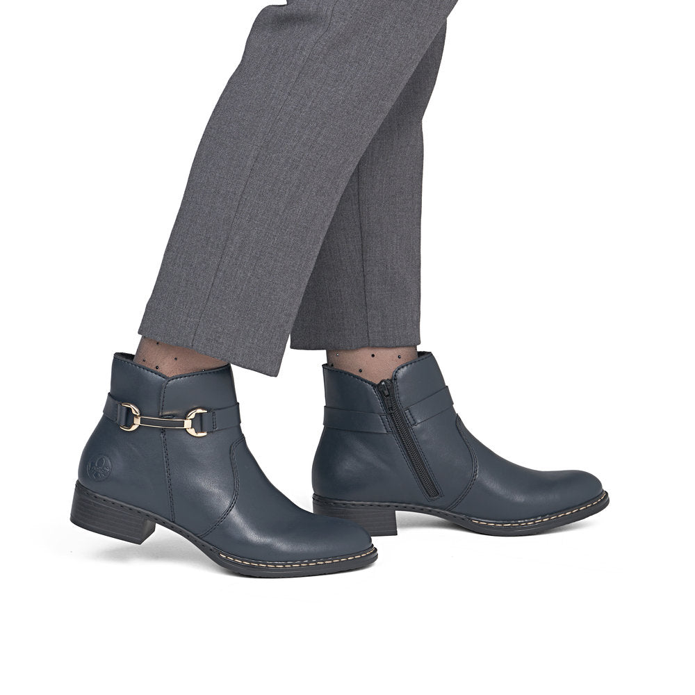 Rieker 73487-14 women's ocean side zip mid-calf boots, on-foot lifestyle view.