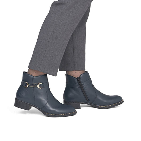 Rieker 73487-14 women's ocean side zip mid-calf boots, on-foot lifestyle view.