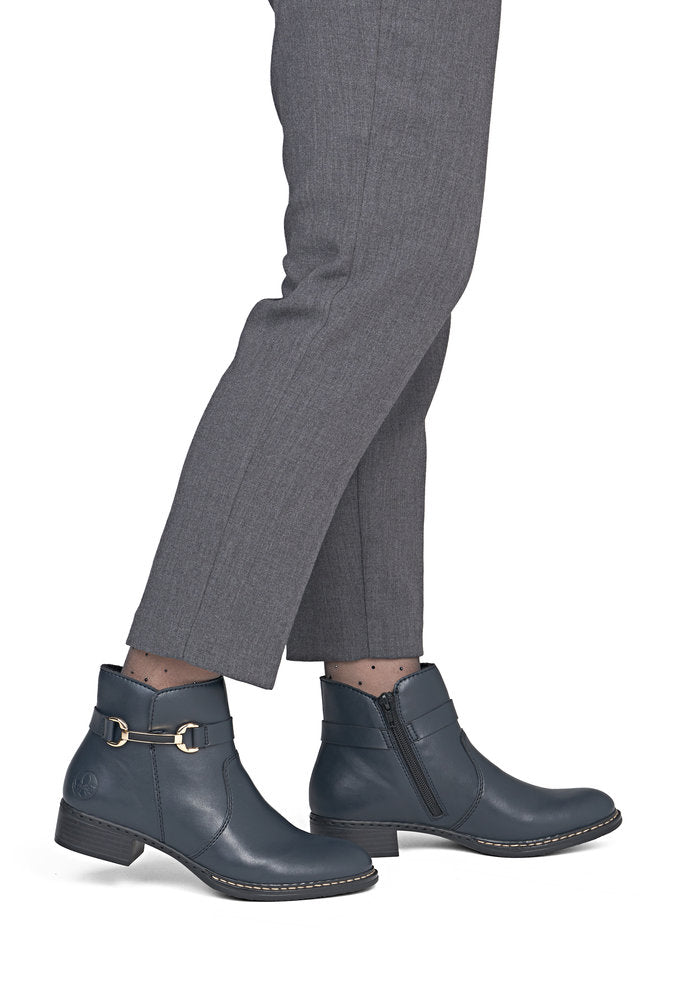 Rieker 73487-14 women's ocean side zip mid-calf boots, on-foot lifestyle view.