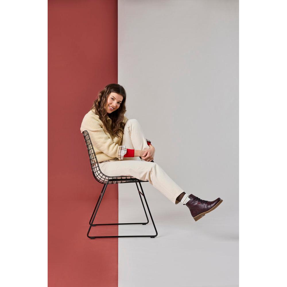 Rieker 73500-30 women's burgundy zip & lace ankle boots, lifestyle view 3 of 7.
