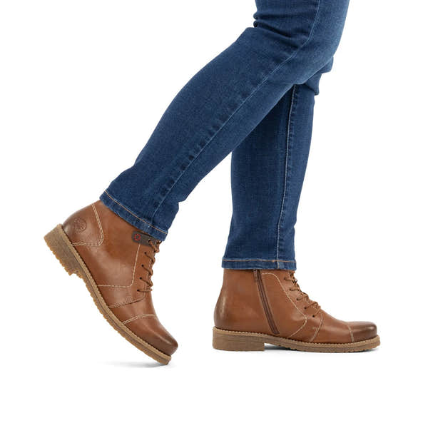 Rieker 73501-24 women's brown zip & lace ankle boots, lifestyle view 2 of 8.