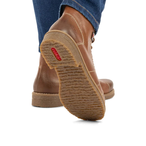 Rieker 73501-24 women's brown zip & lace ankle boots, lifestyle view 3 of 8.