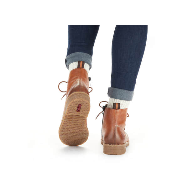Rieker 73501-24 women's brown zip & lace ankle boots, lifestyle view 5 of 8.