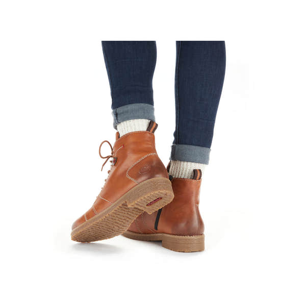 Rieker 73501-24 women's brown zip & lace ankle boots, lifestyle view 7 of 8.