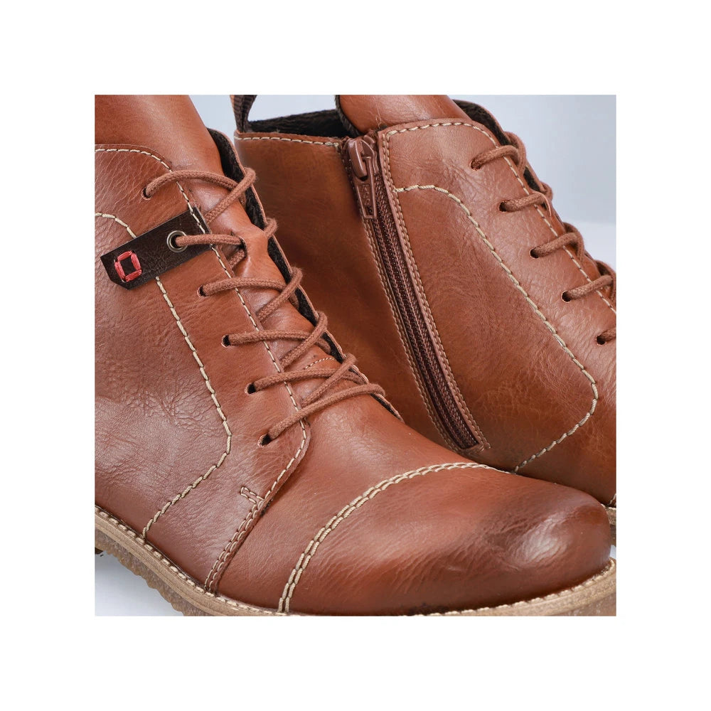 Rieker 73501-24 women's brown zip & lace ankle boots, lifestyle view.