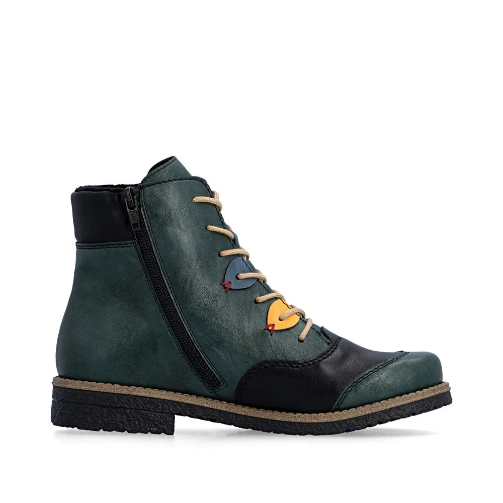 Rieker 73510-90 women's multi zip & lace ankle boots, outer side view.