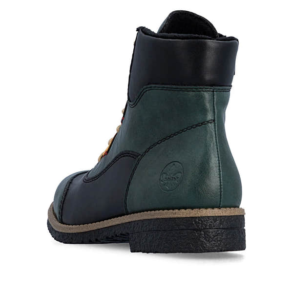Rieker 73510-90 women's multi zip & lace ankle boots, rear three-quarter view.