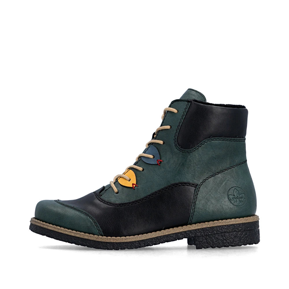 Rieker 73510-90 women's multi zip & lace ankle boots, inner side view.