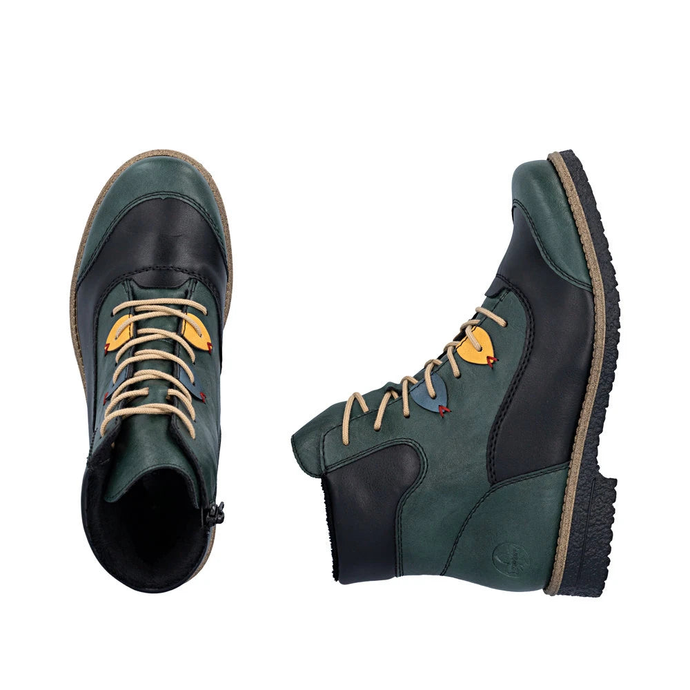 Rieker 73510-90 women's multi zip & lace ankle boots, two-angle product view.