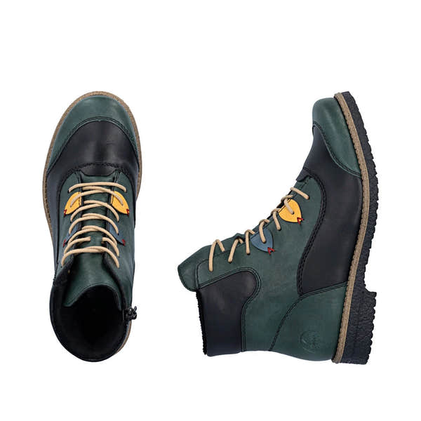 Rieker 73510-90 women's multi zip & lace ankle boots, two-angle product view.