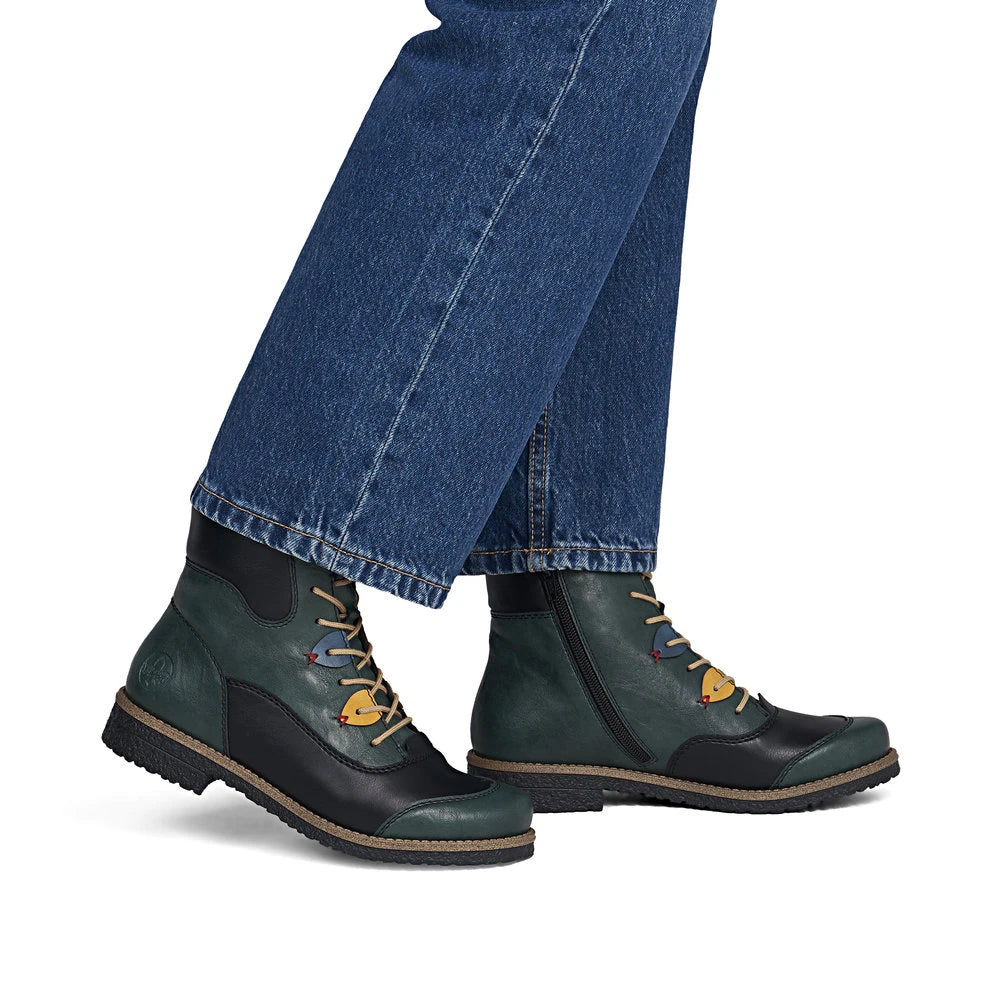 Rieker 73510-90 women's multi zip & lace ankle boots, on-foot lifestyle view.