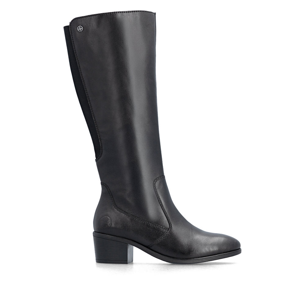 Rieker 73955-00 women's black leather side zip mid-calf boots, opposite side view.