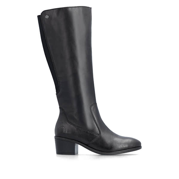 Rieker 73955-00 women's black leather side zip mid-calf boots, opposite side view.