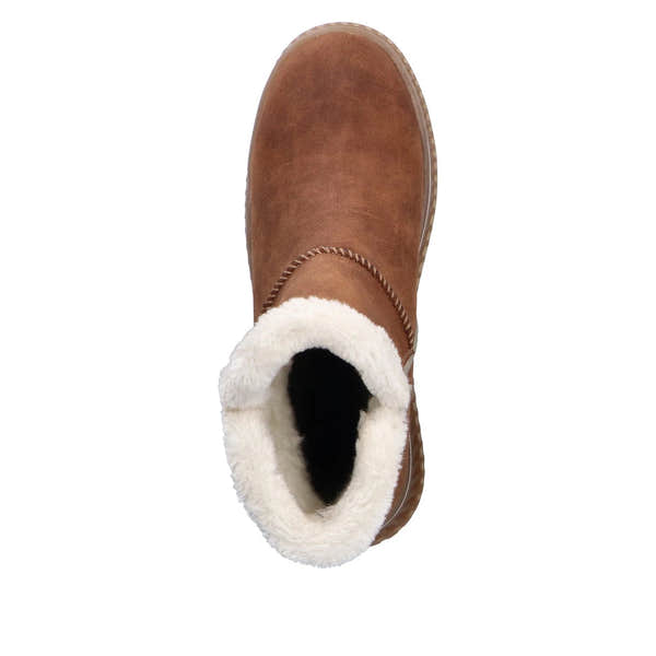 Rieker 74260-25 women's brandy water resistant slip on ankle boots, top view.