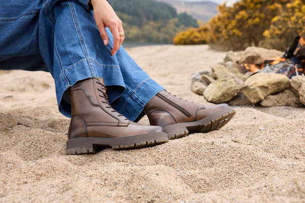 Rieker 75800-25 women's wide brown leather zip & lace ankle boots, lifestyle view 5 of 5.