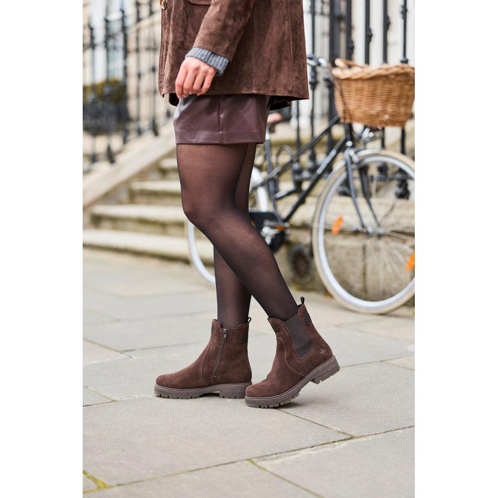 Rieker 75860-25 women's wide brown leather side zip chelsea ankle boots, lifestyle view 8 of 11.
