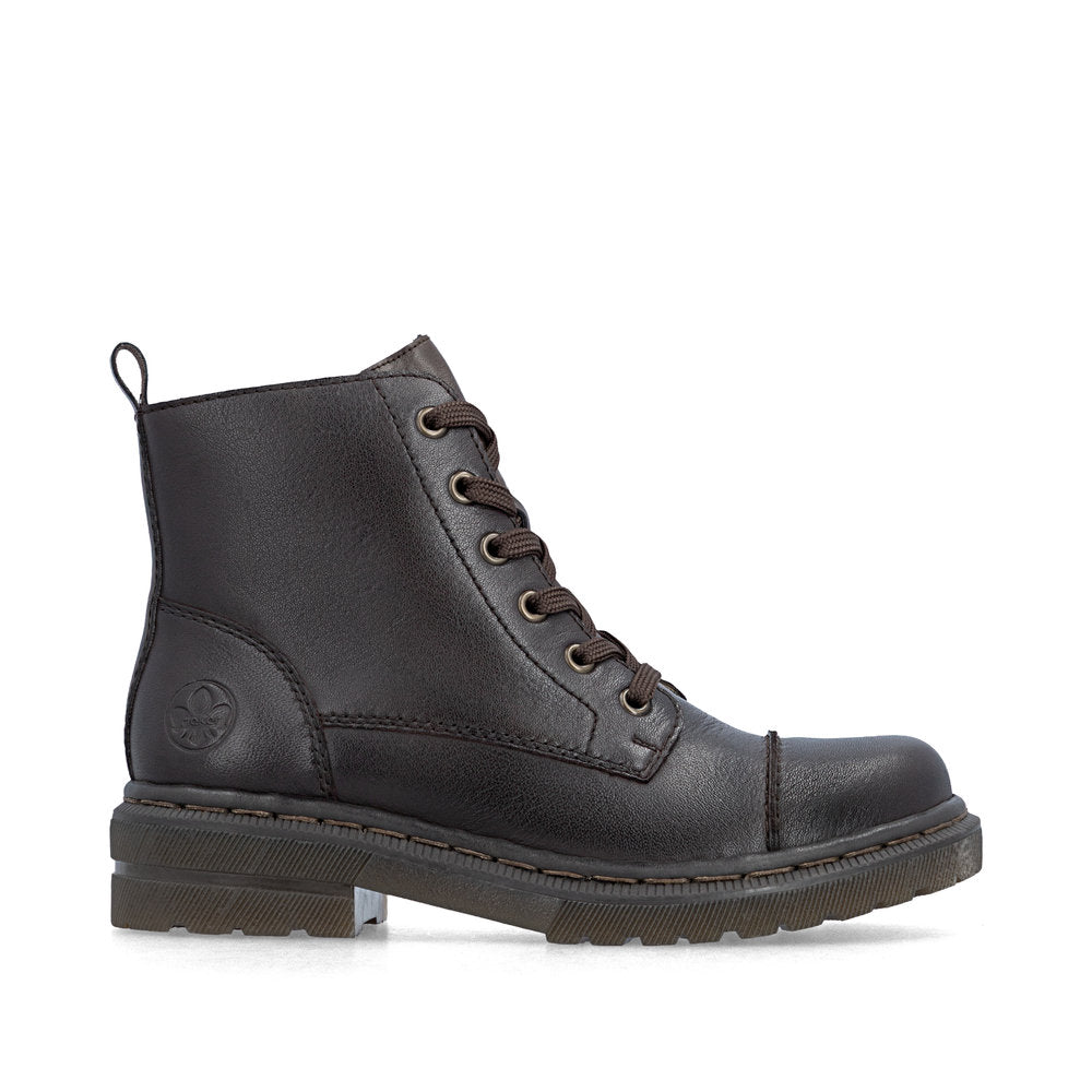 Rieker 78202-25 women's brown leather zip & lace ankle boots, opposite side view.