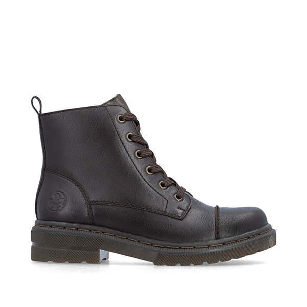 Rieker 78202-25 women's brown leather zip & lace ankle boots, opposite side view.