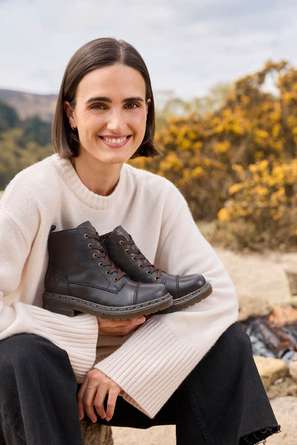 Rieker 78202-25 women's brown leather zip & lace ankle boots, lifestyle view 1 of 5.