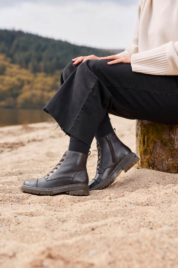 Rieker 78202-25 women's brown leather zip & lace ankle boots, lifestyle view 5 of 5.