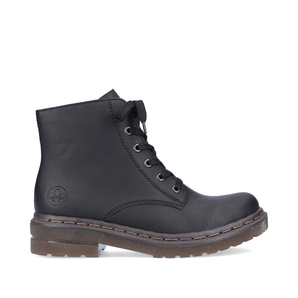 Rieker 78240-00 women's black zip & lace ankle boots, opposite side view.