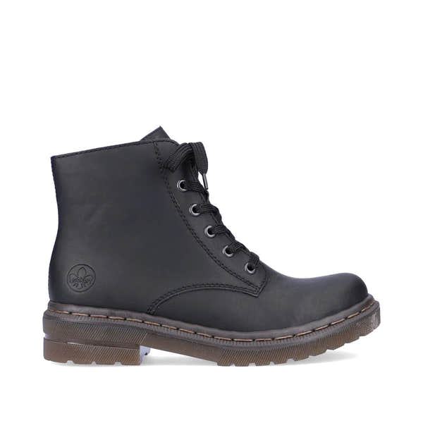 Rieker 78240-00 women's black zip & lace ankle boots, opposite side view.