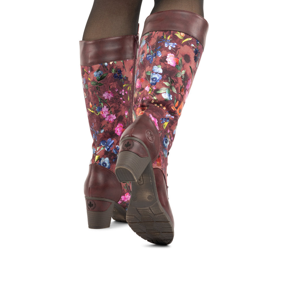 Rieker 96040-90 women's wine zip & lace mid-calf boots, lifestyle view 4 of 4.
