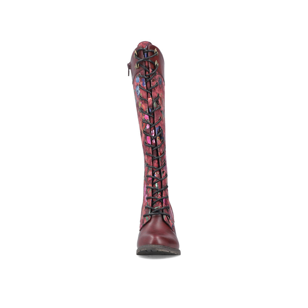 Rieker 96040-90 women's wine zip & lace mid-calf boots, front view.