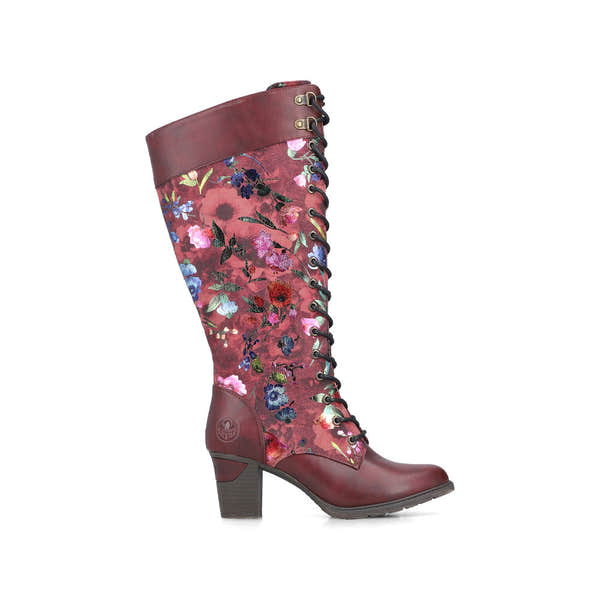 Rieker 96040-90 women's wine zip & lace mid-calf boots, opposite side view.