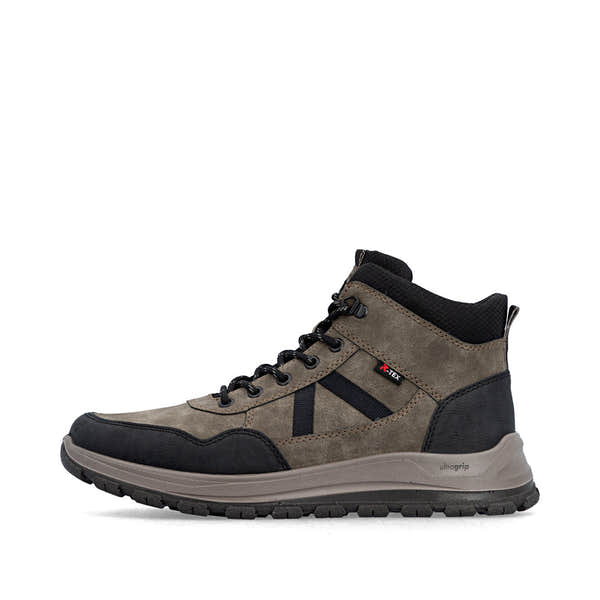 Rieker B8120-25 men's wide grey water resistant zip & lace ankle boots, inner side view.