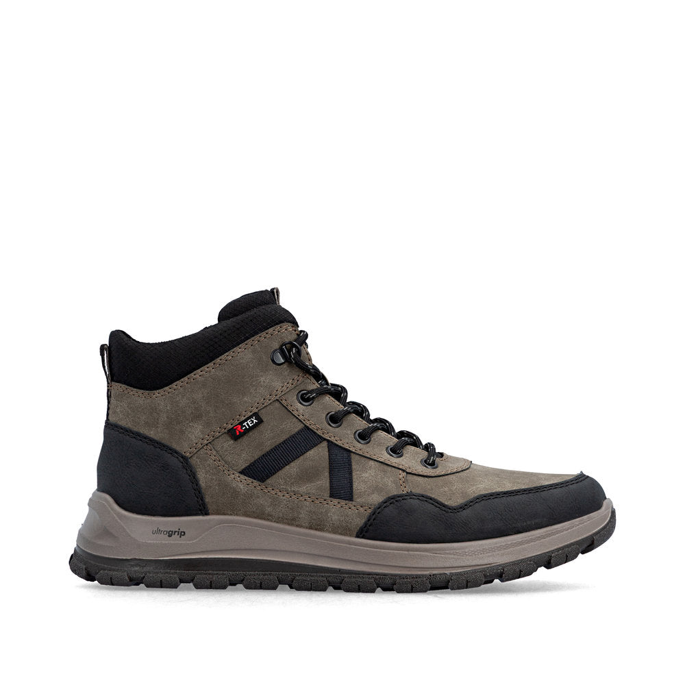 Rieker B8120-25 men's wide grey water resistant zip & lace ankle boots, opposite side view.