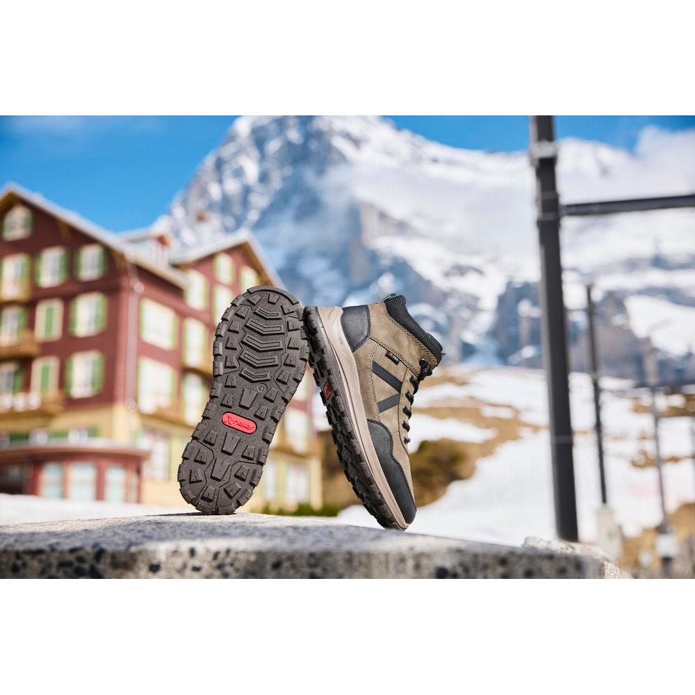 Rieker B8120-25 men's wide grey water resistant zip & lace ankle boots, lifestyle view 2 of 4.