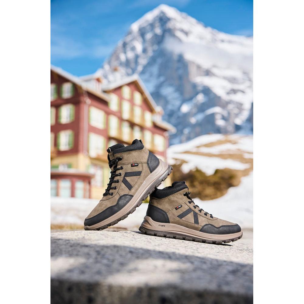 Rieker B8120-25 men's wide grey water resistant zip & lace ankle boots, lifestyle view 4 of 4.