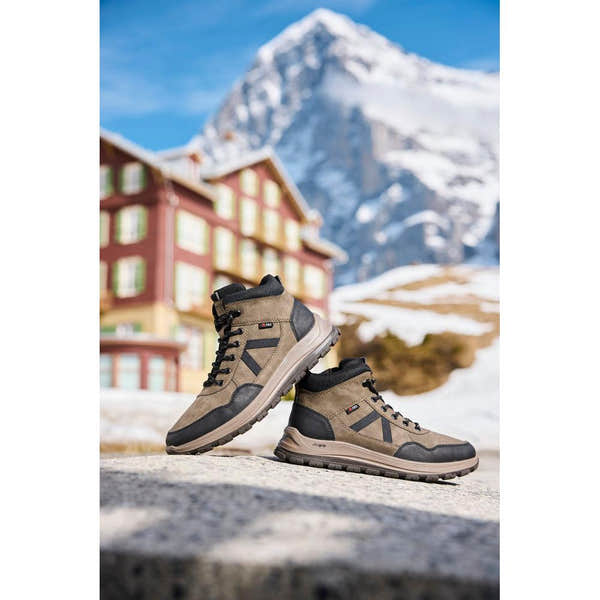 Rieker B8120-25 men's wide grey water resistant zip & lace ankle boots, lifestyle view 4 of 4.