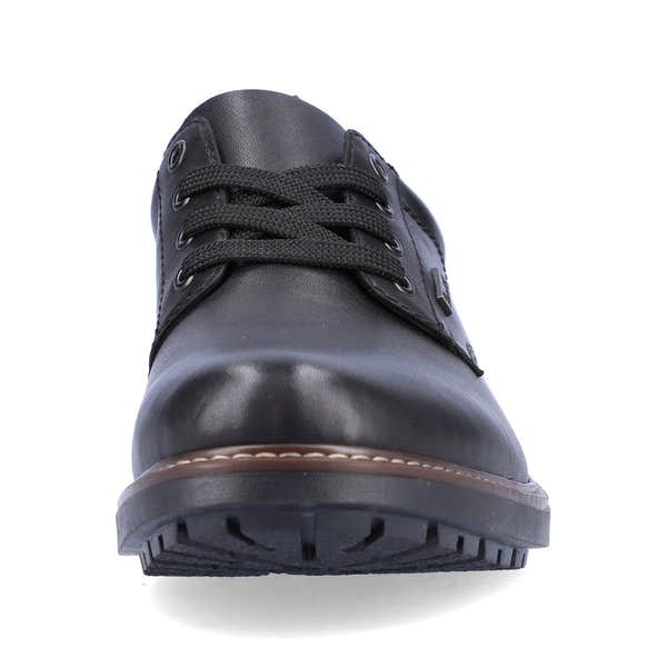 Rieker F4611-00 men's black leather water resistant lace up shoes, front view.