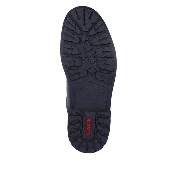 Rieker F4611-00 men's black leather water resistant lace up shoes, sole and tread view.