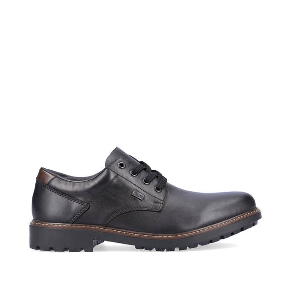 Rieker F4611-00 men's black leather water resistant lace up shoes, opposite side view.