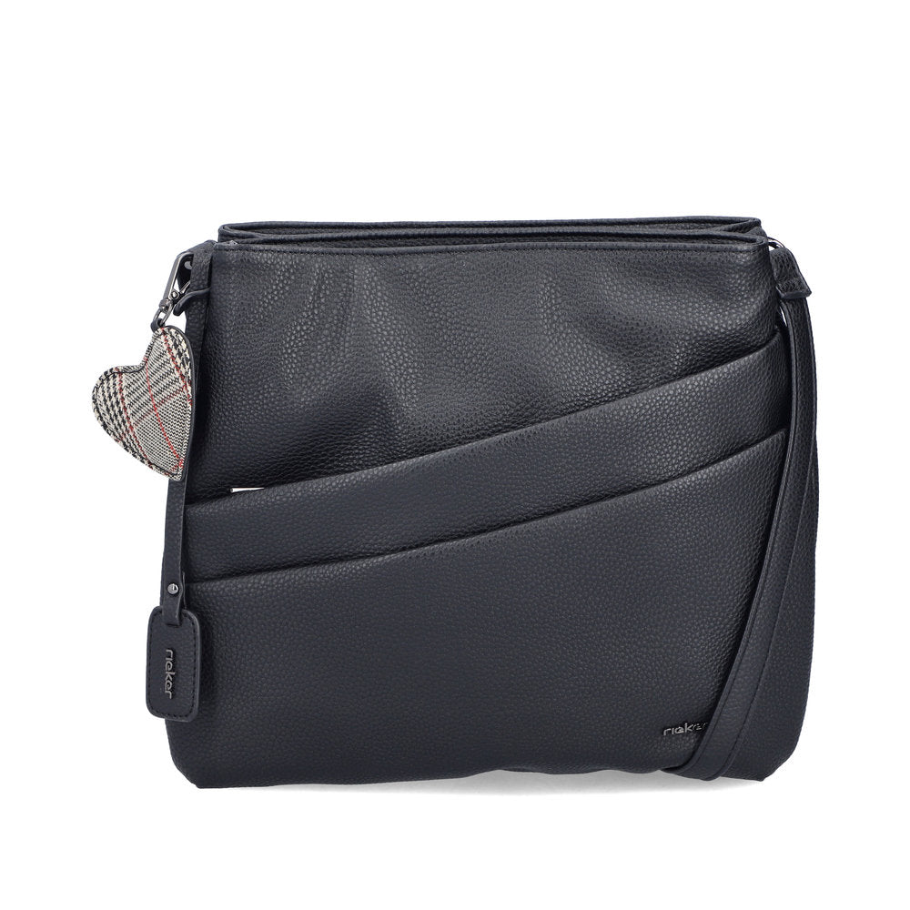 Rieker H1005-02 Black Zip Cross Body Bag, front three-quarter view.