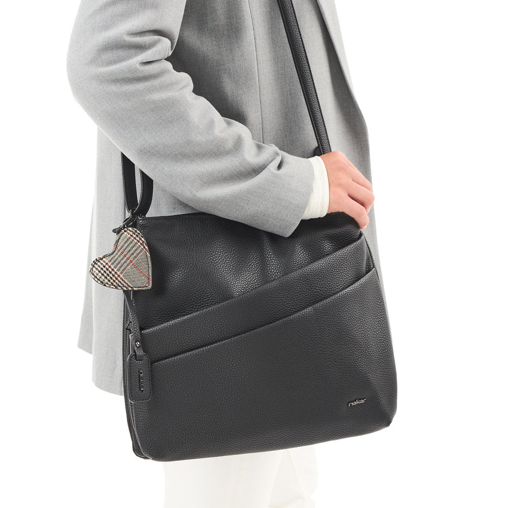 Rieker H1005-02 Black Zip Cross Body Bag, front view.