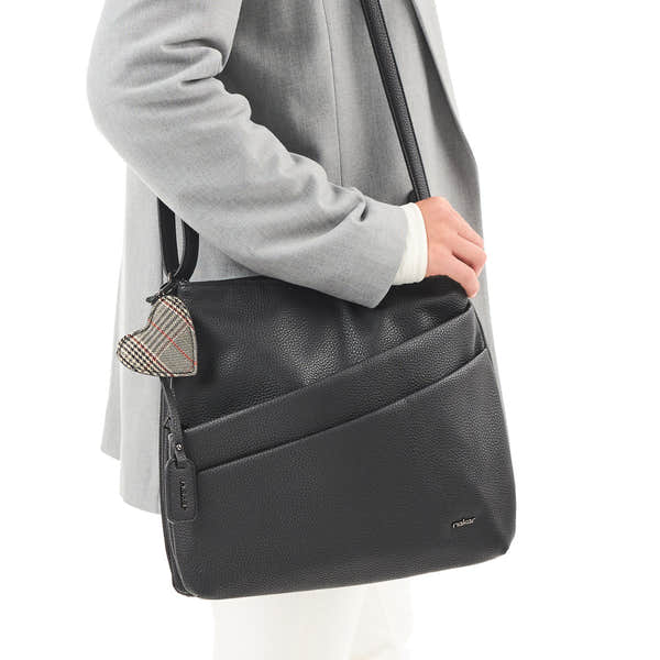 Rieker H1005-02 Black Zip Cross Body Bag, front view.