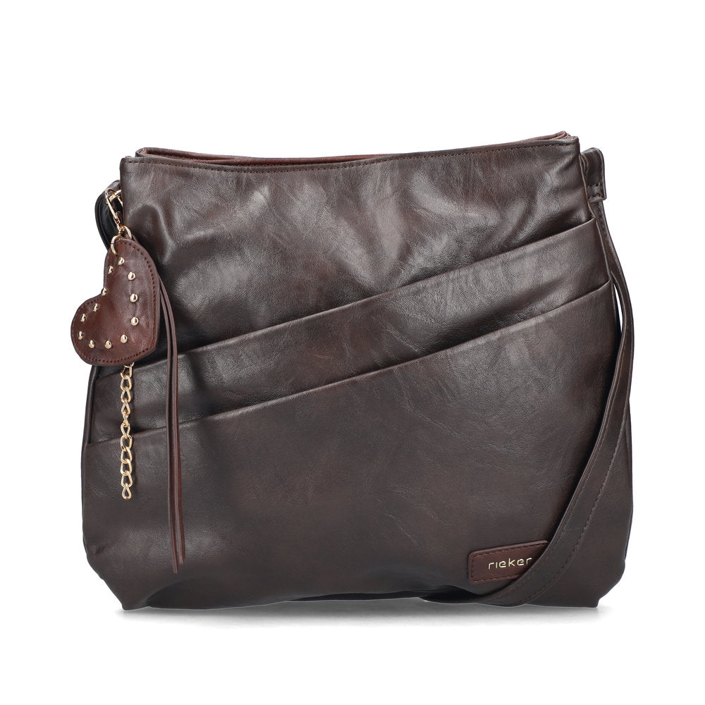 Rieker H1005-25 Brown Zip Cross Body Bag, front three-quarter view.
