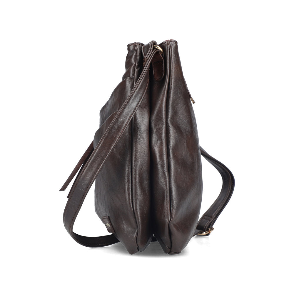 Rieker H1005-25 Brown Zip Cross Body Bag, rear three-quarter view.
