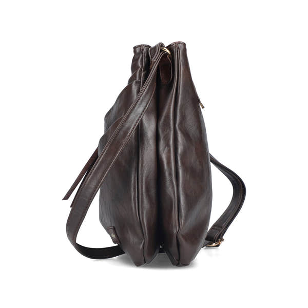 Rieker H1005-25 Brown Zip Cross Body Bag, rear three-quarter view.
