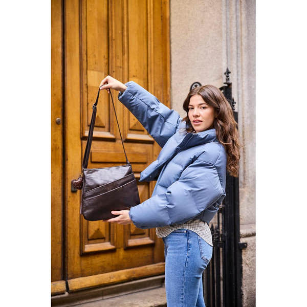 Rieker H1005-25 Brown Zip Cross Body Bag, lifestyle view 3 of 7.