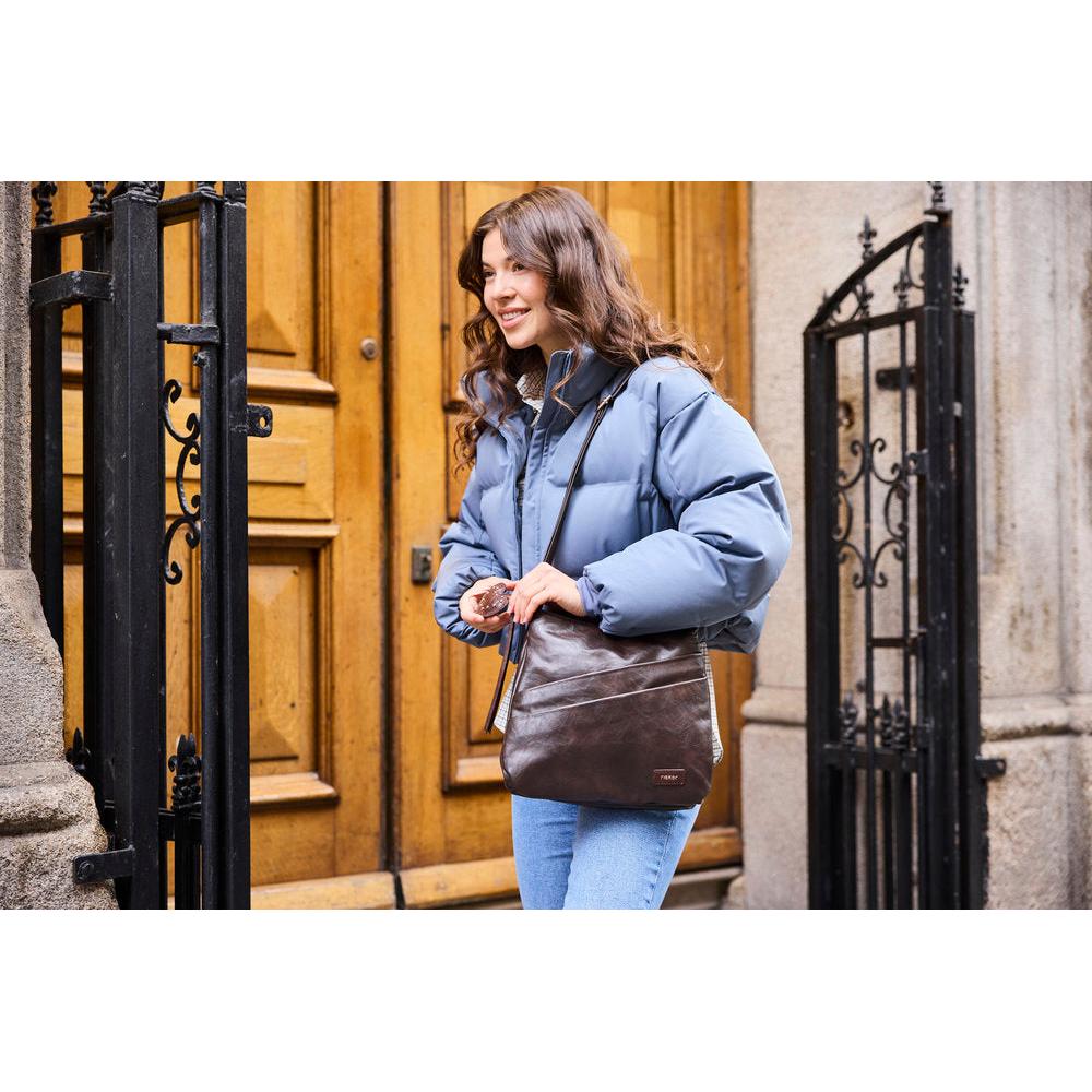 Rieker H1005-25 Brown Zip Cross Body Bag, lifestyle view 4 of 7.