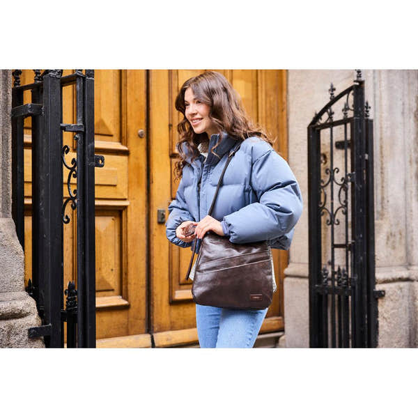 Rieker H1005-25 Brown Zip Cross Body Bag, lifestyle view 4 of 7.