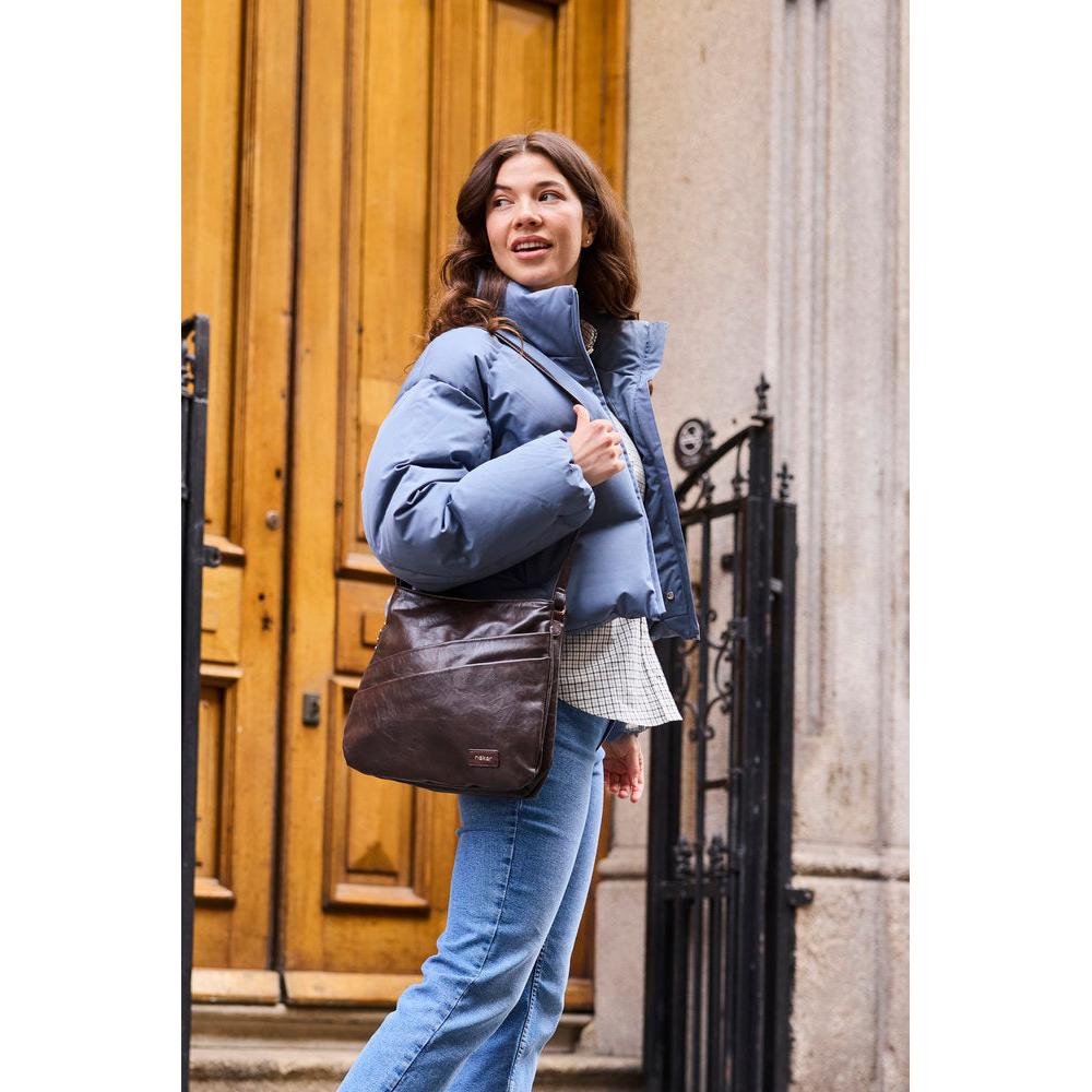 Rieker H1005-25 Brown Zip Cross Body Bag, lifestyle view 5 of 7.