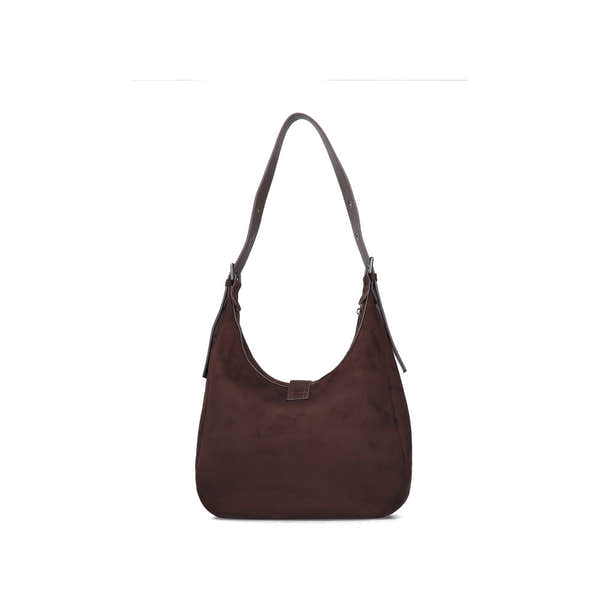 Rieker H1024-25 Brown Buckle Detail Shoulder Bag, outer side view.